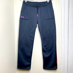 Under Armour Cold Gear Sweatpants Youth XL Dark Gray Pink Straight Leg